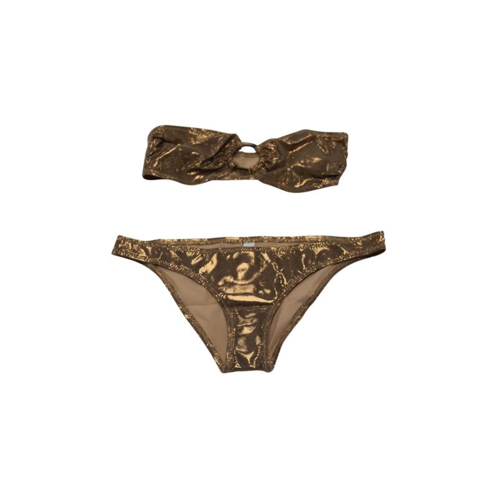 Solid And Striped Copper Strapless Bikini In Gold… - image 1